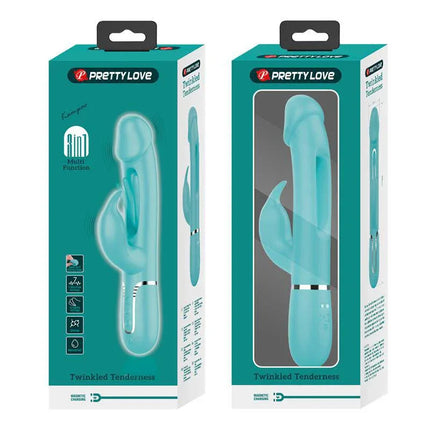 Packaging of Vibe with Tongue Kampas Green dual-motor rechargeable vibrator with customizable stimulation features for adults.