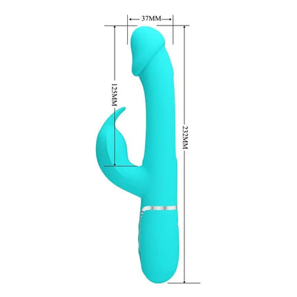 Vibe with Tongue Kampas Green rechargeable vibrator with dual motors for customizable pleasure, dimensions shown in millimeters.