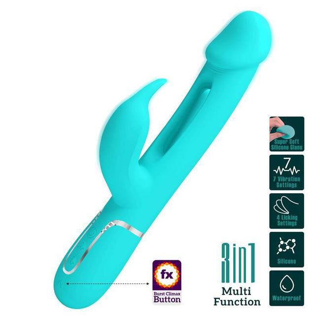 Vibe with Tongue Kampas Green rechargeable vibrator with dual motors, customizable stimulation, and waterproof design for pleasure.
