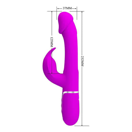 Vibe with Tongue Kampas Pink dual-motor vibrator with dimensions, highlighting luxurious pink design and customizable pleasure features.