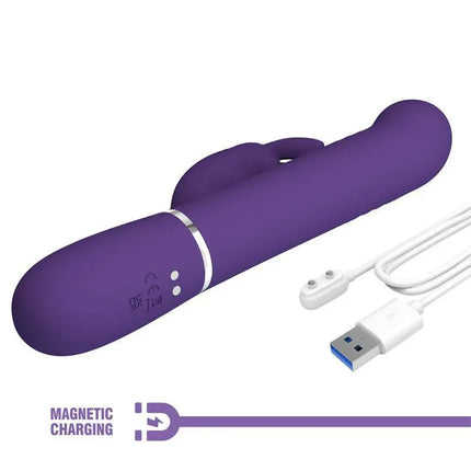 Vibe wt Thrusting, Rotation Beads Twinkled purple rabbit vibrator with magnetic charging cable.