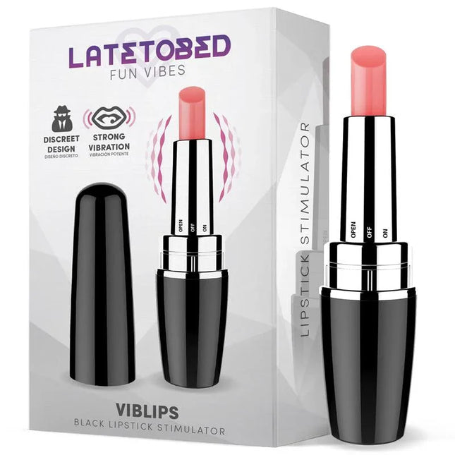 Viblips Lipstick Stimulator Black in packaging, discreet design with strong vibration from Fun Vibes. Perfect for on-the-go use.