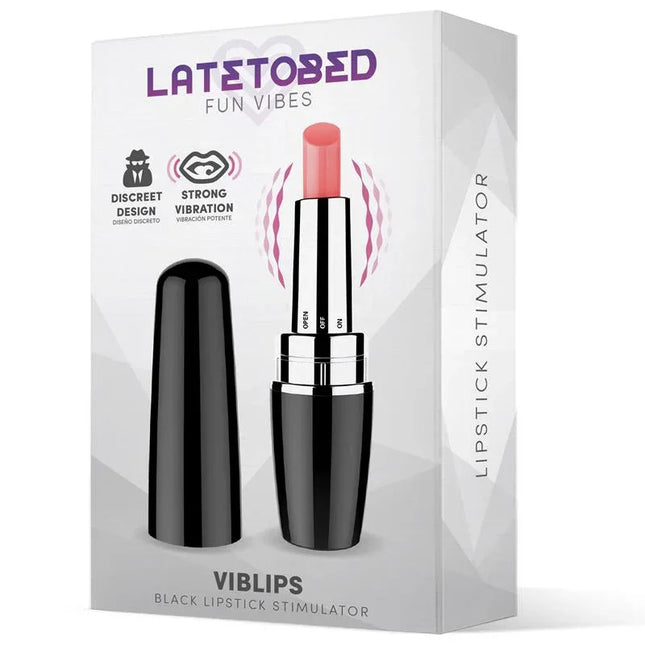 Viblips Lipstick Stimulator Black packaging showing discreet design and strong vibration features.