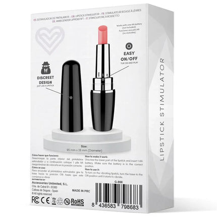 Viblips Lipstick Stimulator Black packaging showing discreet design and easy on/off feature.