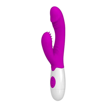 Vibrador Andre Color Púrpura with dual stimulation, curved for sensitive zones, clitoral stimulator, 7 vibrations, 3 movements functions.