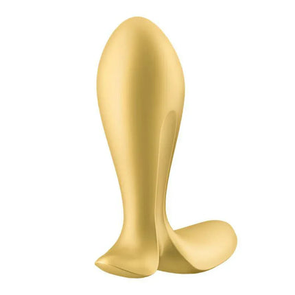 Vibrating Anal Plug with APP Satisfyer Connect Intensity Plug in gold, ergonomic design for personalized pleasure.