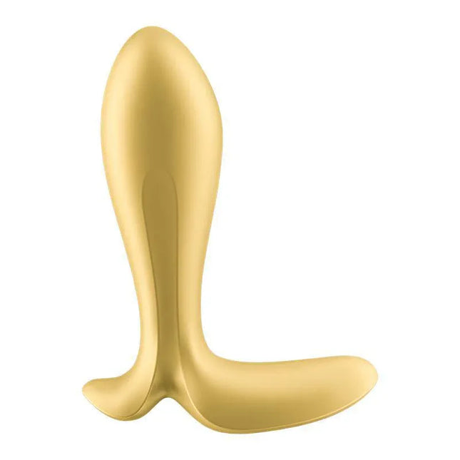 Vibrating Anal Plug with APP Satisfyer Connect Intensity Plug, unisex design in gold.