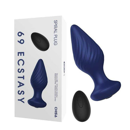 Vibrating Anal Plug with Remote Control and packaging showcasing spiral design for enhanced pleasure.