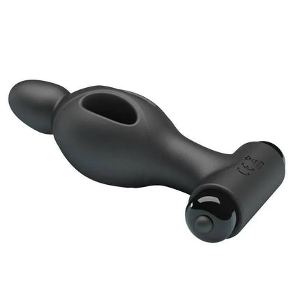 Vibrating Anal Plug in matte black silicone with ergonomic design for enhanced pleasure.