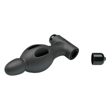 Vibrating Anal Plug in matte black silicone with bulbous tip, ideal for solo or partner use, featuring a cutaway design for comfort.