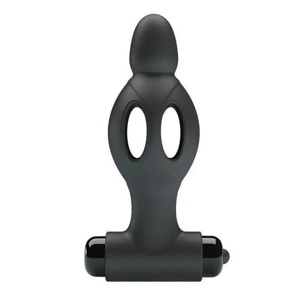 Vibrating Anal Plug in matte black silicone, featuring a smooth bulbous tip and cutaway design for easy insertion and comfort.