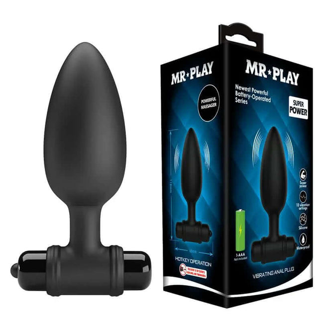 Vibrating Anal Plug - 10-Function Silicone Anal Vibrator with ergonomic design for comfortable use. Includes packaging.