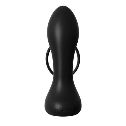 Vibrating Ass-Gam Black dual-action anal toy with penis ring, premium silicone, hypoallergenic, and phthalate-free design.