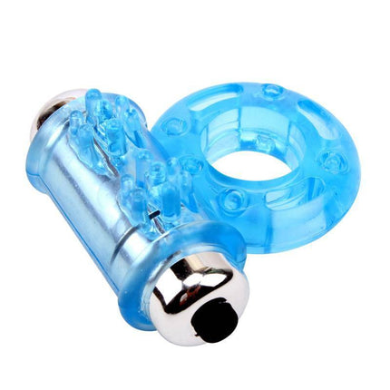 Vibrating Bull Ring-Blue made from TPE material, featuring a 1.8 cm diameter and includes 3 AG13 batteries for intense stimulation.