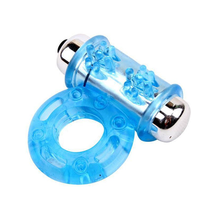Vibrating Bull Ring-Blue with soft TPE, 1.8 cm diameter, includes 3 AG13 batteries, offering comfort and intense stimulation.