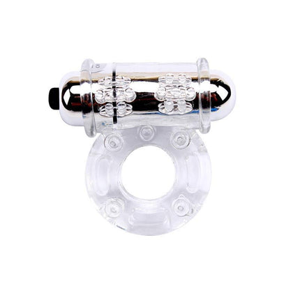 Vibrating Bull Ring-Clear, a body-safe TPE vibrating cock ring for shared pleasure, featuring 7 modes, waterproof design, 1.8 cm diameter.