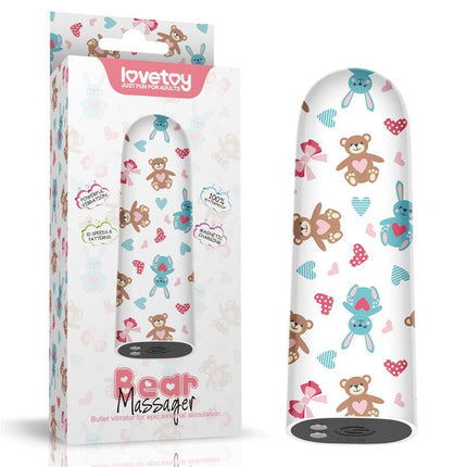 Vibrating Bullet Bear featuring playful bear and heart designs on a compact, USB-rechargeable massager for discreet pleasure.