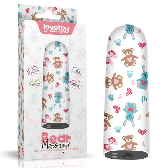 Vibrating Bullet Bear featuring playful bear and heart designs on a compact, USB-rechargeable massager for discreet pleasure.