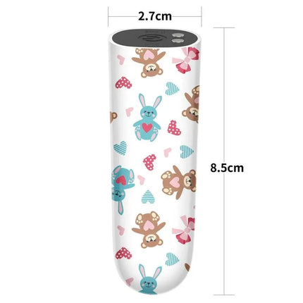 Vibrating Bullet Bear with cute animal design, compact size 8.5 cm height, 2.7 cm diameter, ideal for travel and discreet use.