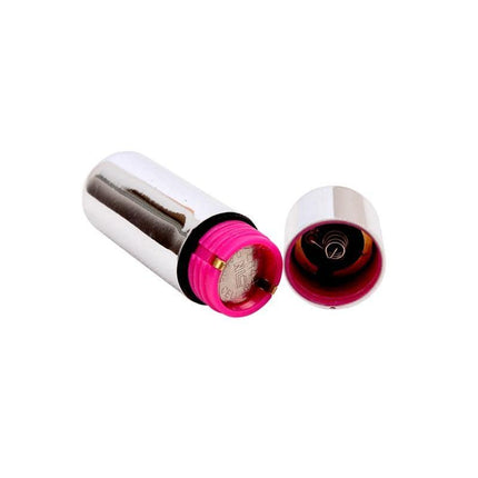 Vibrating Bullet Hi-Basic 5.8 x 1.8 cm Silver, compact waterproof pleasure bullet with open cap for battery insertion.