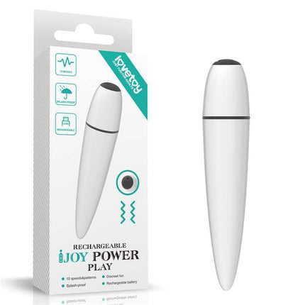 Vibrating Bullet IJOY White with packaging, compact USB-rechargeable design, featuring intense sensations and 10 vibration modes.