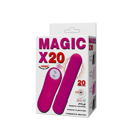 Vibrating Bullet Magic x20 Purple in packaging, remote control feature, USA made, 20 customizable vibration patterns.