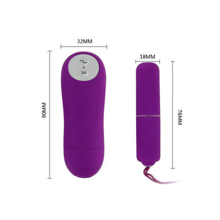 Vibrating Bullet Magic X20 Purple with remote, 20 vibration functions, compact size 7.6 cm x 1.8 cm, discreet and powerful.