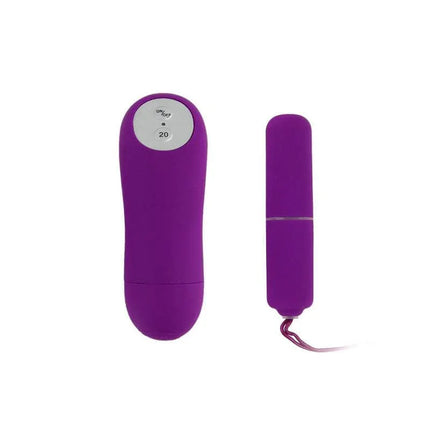 Vibrating Bullet Magic X20 Purple with remote, 20 functions, palm-sized vibrator for customizable sensations, ideal for solo or partner play.