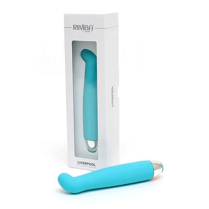 Vibrating Bullet Nose Job Liverpool Blue vibrator in turquoise with packaging, compact and USB-rechargeable with 10 modes for versatile pleasure.