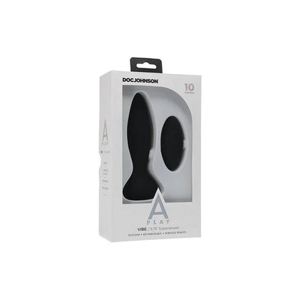 Vibrating Butt Plug Vibe Experienced Black in packaging showcasing 10 vibration functions and wireless remote control.