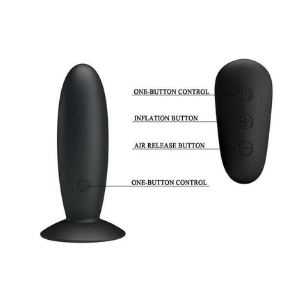 Vibrating Butt Plug with Remote Control USB featuring one-button control and inflation release, shown with remote control.