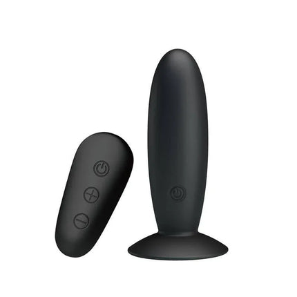 Vibrating Butt Plug with Remote control USB featuring 12 vibration functions and USB charging, shown with wireless remote control.
