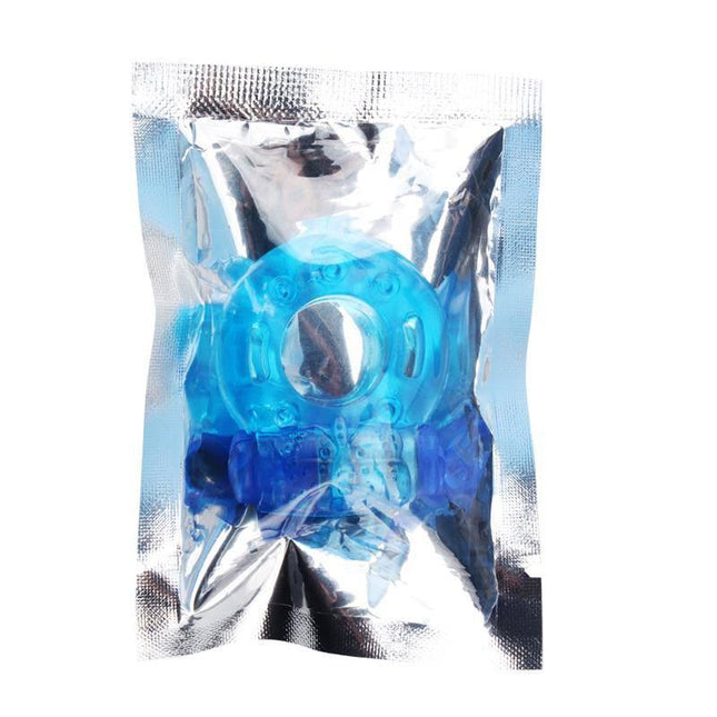 Vibrating Cock Ring 1.8 cm Blue in packaging, designed for enhanced stimulation and stronger erections, made of flexible TPE material.