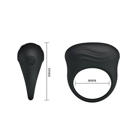 Vibrating Cock Ring Bertram Black with dimensions and premium silicone design for enhanced couple intimacy and performance.