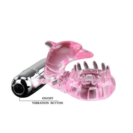 Vibrating Cock Ring Love Dolphig Ring Pink with built-in vibrating bullet for enhanced pleasure and stimulation for couples.