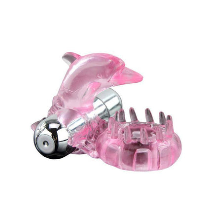 Vibrating Cock Ring Love Dolphig Ring Pink with built-in vibrating bullet for enhanced shared pleasure and firmer erections.