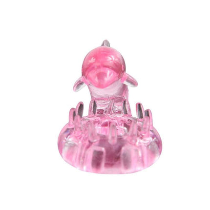 Vibrating Cock Ring Love Dolphig Ring Pink product image featuring a compact design with a pink dolphin shape for shared pleasure.