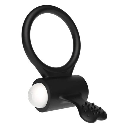 Vibrating Cockring Power Clit Black with silicone ring and clitoral stimulator for couples' pleasure.