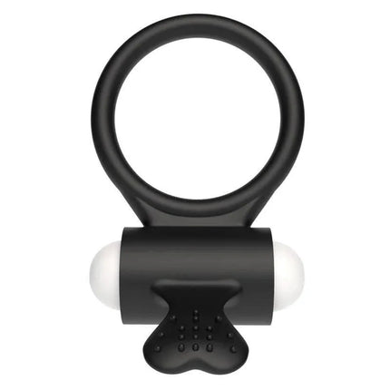 Vibrating Cockring Power Clit Black with clitoral stimulator and single-speed motor for couples' intimacy and pleasure.