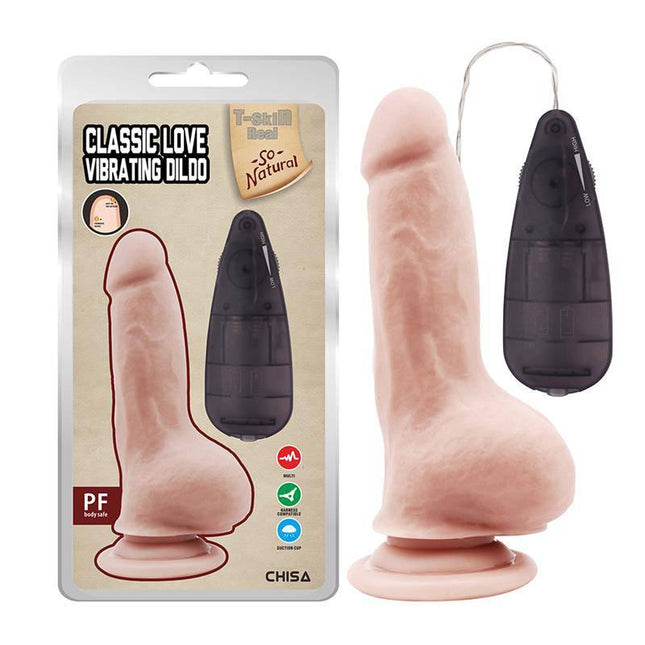 Vibrating Dildo Classic Love 7.8 dual-density pleasure toy with realistic shape and controller packaging.