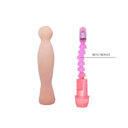 Vibrating Dildo Flesh 22 cm with bubble-shaped head and bendable neck for G-spot stimulation, shown in flesh and pink colors.
