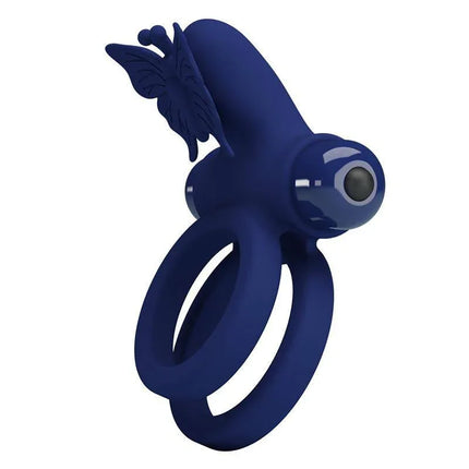 Vibrating Double Penis Ring with dual rings for couples' enhanced pleasure and comfort, featuring a butterfly design