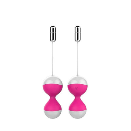 Vibrating Egg and Kegel Balls Miu Miu Fuchsia with 7 vibration functions, waterproof and USB rechargeable, shown in pink and white.
