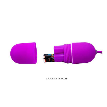 Vibrating Egg Arvin Purple opened to show battery compartment with 2 AAA batteries, designed for discreet pleasure with a compact design.