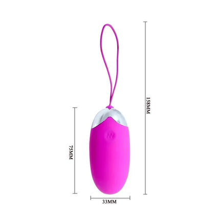 Vibrating Egg Berger Pink with dimensions, compact design for discreet use, USB rechargeable, and 12 vibration modes.