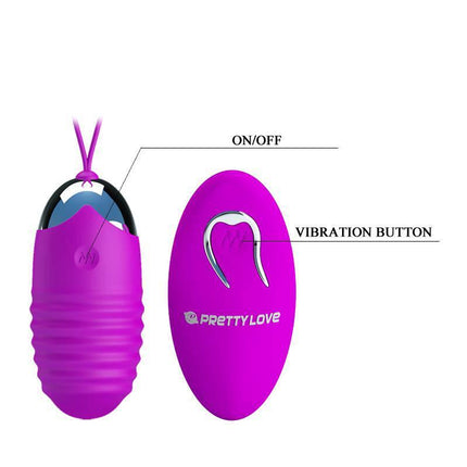 Vibrating Egg Jessica USB Purple with wireless remote, showcasing On/Off and vibration button for customizable pleasure.