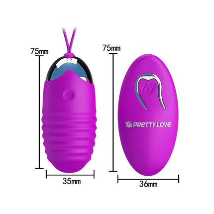 Vibrating Egg Jessica USB Purple with dimensions and wireless remote control