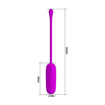 Vibrating Egg Joyce Silicone USB in purple, showing dimensions: 180mm x 65mm x 22mm
