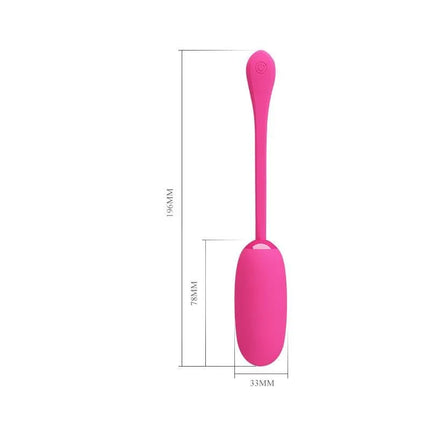 Vibrating Egg Julius USB Silicone Pink with dimensions, USB rechargeable, body-safe silicone, 12 vibration modes.
