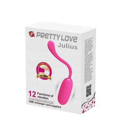 Vibrating Egg Julius USB Silicone Pink in packaging with 12 vibration functions and USB recharge, perfect for discreet pleasure.